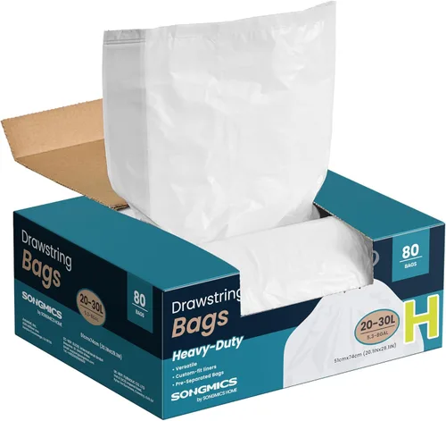 Vista 11 de SONGMICS Bolsas de basura para botes de basura de 2.6 galones (10 litros), bolsas de basura con cordón para cocina, preseparadas, caja