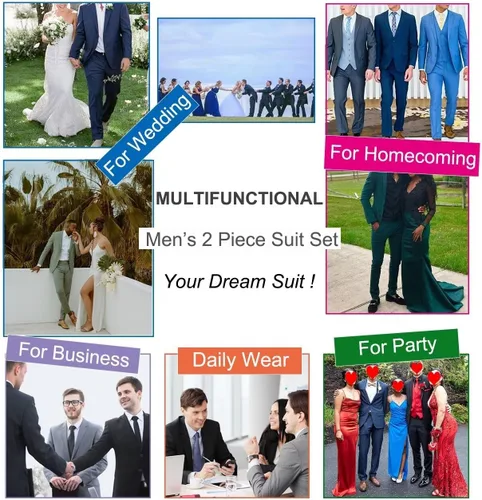 Vista 8 de Lynerun Mens Slim Fit 2 Piece Suit Two Button Notched Lapel Solid Suit Jacket Pants Set Tuxedo for Prom