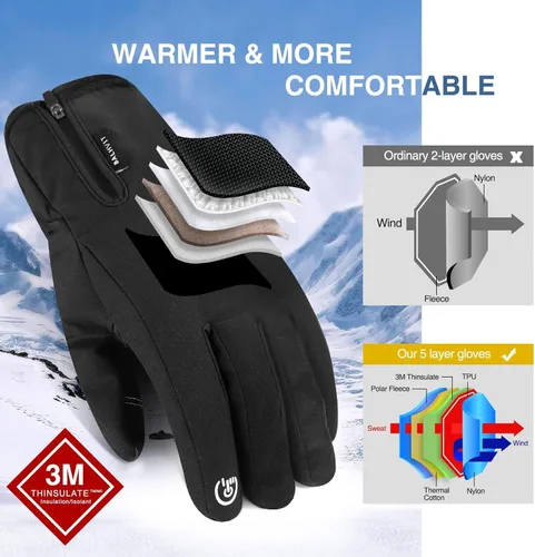 Vista 2 de Balhvit -10℉ Waterproof Winter Gloves for Men & Women, 5-Layer Ski & Snow Gloves for Cold Weather, Breathable Warm Gloves with Touch Screen Fingers