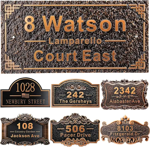 Vista 30 de Placa personalizada de dirección de casa de 12 pulgadas, números fundidos para exteriores, placa de señal de dirección personalizada con nombre