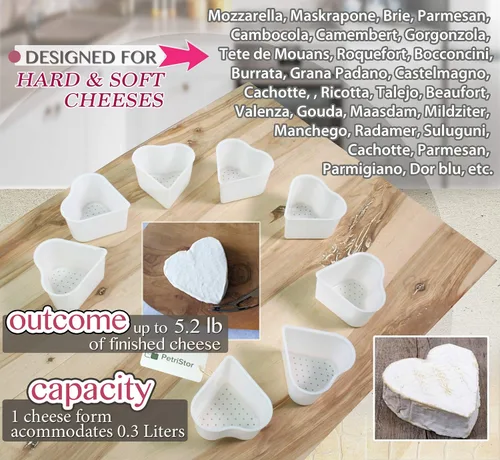 Vista 2 de PetriStor Molde de queso suave para queso de 8 piezas, 1/3 cuartos de galón, molde de queso suave para hacer queso, suministros caseros para hacer