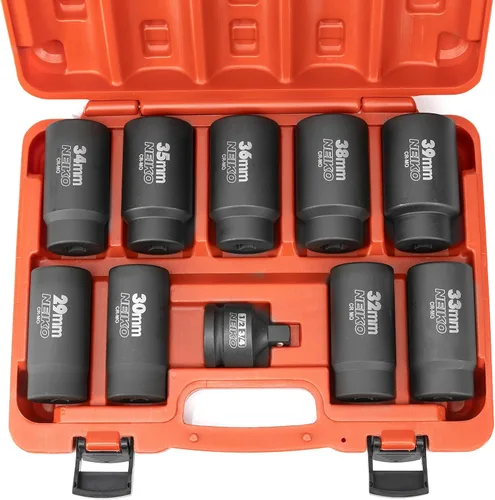 Vista 6 de NEIKO 02531A Juego de 10 piezas de 12 puntas de dados de 1/2 pulgadas, removedor de tuercas de llanta, enchufe de tuerca de husillo, juego de llaves