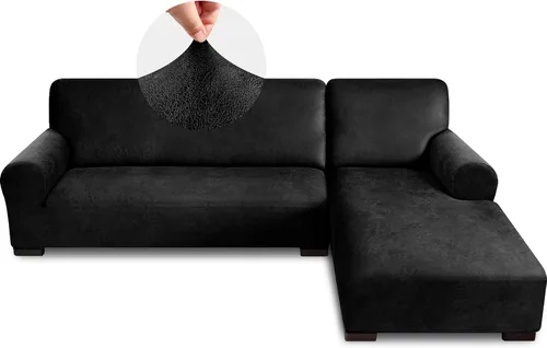 Vista 25 de Fundas para sofá modular, funda para sofá con aspecto de cuero, forma de L, 2 piezas, funda elástica suave para sofá seccional, protector de muebles