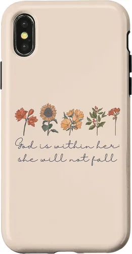 Vista 5 de God is Within Her She Will Not Fall Psalms 46:5 Boho Flowers Case for iPhone 17