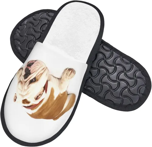Vista 2 de Zapatillas peludas de invierno de Bulldog inglés, cálidas y acogedoras, pantuflas de casa para hombres y mujeres