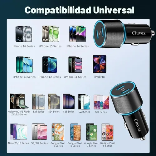 Vista 7 de Paquete de 6 cargadores de coche USB C, carga rápida de 40 W para iPhone 17/16 Pro Max/Plus/16 SE/15/14, Samsung Galaxy S25 Negro