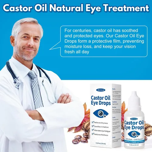 Vista 3 de Gotas de aceite de ricino orgánico para los ojos – Alivio natural para ojos secos, con picazón y cansados 100% puro prensado en frío 0.68 onzas