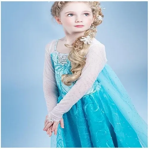 Vista 5 de Disfraz de Elsa de Frozen para niñas, vestido de cosplay de tul con flores de copo de nieve