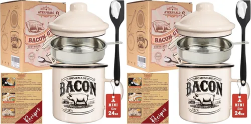 Vista 13 de Recipiente para grasa de tocino con colador - Con espátula de silicona de grado alimenticio de 24oz, recipiente rústico de grasa esmaltado