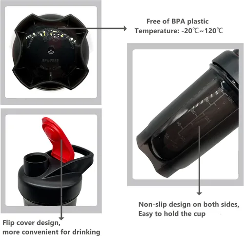 Vista 3 de Botella agitadora para batidos de proteínas y taza de 10 onzas/300ML con bolas batidoras, juego de botellas agitadoras de proteínas, plástico sin
