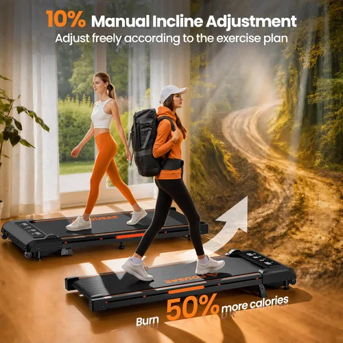 Vista 4 de Walking Pad, FOUSAE 6.2MPH Under Desk Walking Pad with 10% Incline, Treadmills for Home with Double Frame, 2.75HP Brushless Drive Treadmill, 12 HIIT