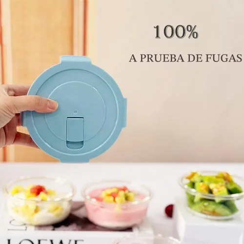 Vista 3 de Recipientes redondos de vidrio para almacenamiento de alimentos de 12 onzas con tapas, recipientes redondos para preparación de comidas de 1.5 tazas
