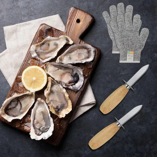 Vista 4 de Tarpop Juego de 16 cuchillos para shucking de ostras, 8 unidades de acero inoxidable, 8 niveles 5, protección resistente a cortes, kit
