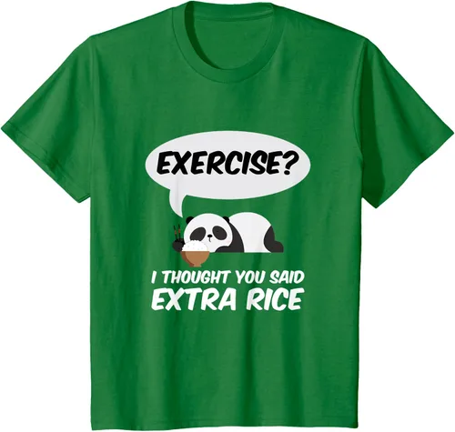 Vista 35 de ¿Ejercicio? I Thought You Said Extra Rice Panda Gift T-Shirt, Negro, S