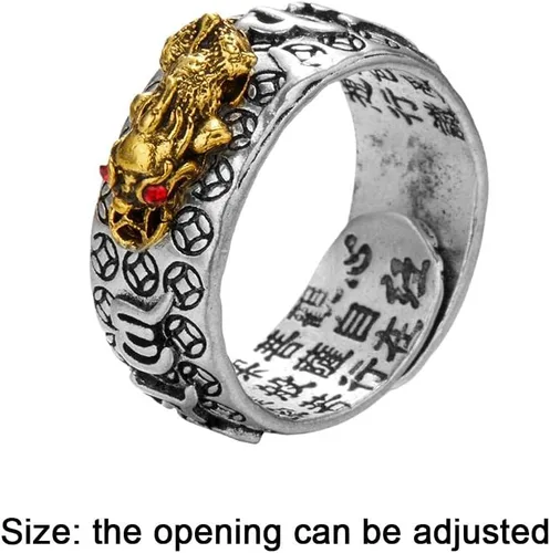 Vista 2 de Feng Shui PiXiu - Anillo de protección para mantra de riqueza, anillo ajustable, anillo de sutra de corazón budista, anillo de Buda ajustable