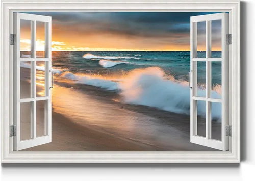 Vista 23 de Renditions Gallery Lienzo decorativo para pared, vista de barco viejo atracado en la playa de arena blanca, obra de arte para colgar en la pared