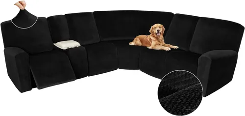 Vista 511 de Arfntevss Fundas de sofá seccional reclinable de terciopelo, Funda de sofá seccional de esquina para sofá reclinable, Funda elástica suave