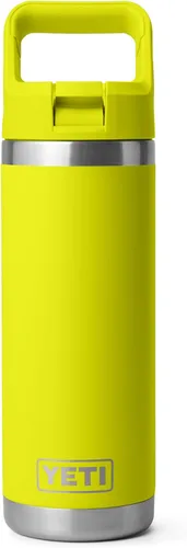 Vista 45 de YETI Rambler Botella de 18 onzas, aislada al vacío, de acero inoxidable con tapa de popote a juego de colores, rojo rescate