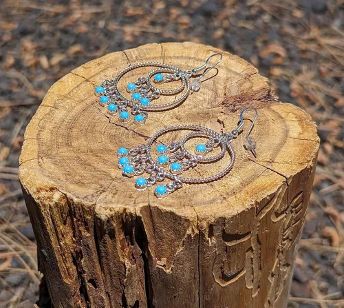 Vista 7 de Native American Sleeping Beauty Turquoise Wire Tiered Loop Dangle Earrings Navajo Handmade Jewelry Southwest
