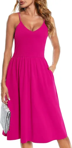 Vista 5 de Vestido OUGES liso, sin espalda, ajustable, con tirantes delgados, para mujer.
