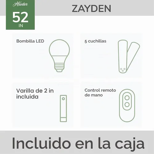 Vista 3 de Hunter 51697 - Ventilador de techo para interiores de 52 pulgadas con luz LED y control remoto, ventilador de techo blanco, montaje estándar, 5