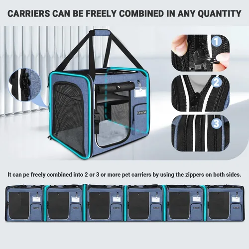Vista 4 de Petskd Transportador grande combinable para gatos con caja de arena para viajes en automóvil, 19 x 17 x 18 pulgadas, transportador suave portátil