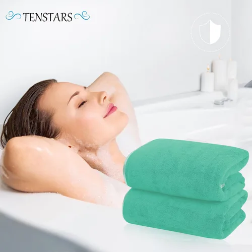 Vista 5 de TENSTARS Toallas de baño de seda con dobladillo para liquidación de baño - 27 x 55 pulgadas - Ligeras, delgadas, de secado rápido - Toalla