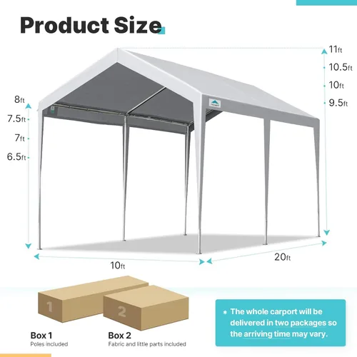Vista 5 de ADVANCE OUTDOOR Kits de cochera de techo de metal de 10 x 20 pies, toldo de acero resistente para automóvil, garaje rígido, gris