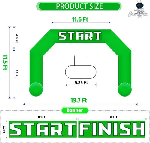 Vista 2 de Arco inflable de 20 pies de línea de acabado verde con potente soplador, arco inflable hexagonal al aire libre para carreras de 5 K, fiesta