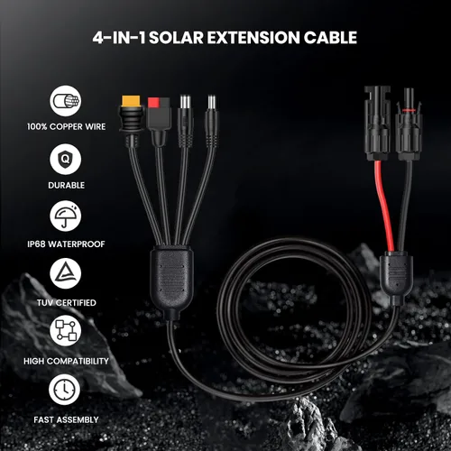 Vista 2 de Kit de conector solar universal 4 en 1, 16 AWG a Anderson XT60 DC7909 DC5521, cable de extensión solar, compatible con paneles solares y la mayoría