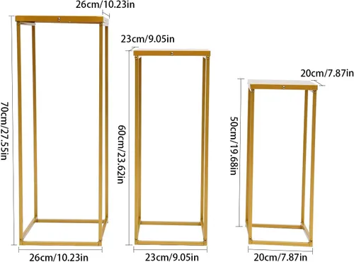 Vista 4 de LOYALHEARTDY 3 piezas de soporte de flores doradas para boda, jarrón de metal, soporte de columna, jarrón geométrico para centro de mesa, jarrón