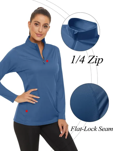 Vista 4 de TACVASEN Camisas de manga larga con protección solar UPF 50+ para mujer, con cremallera de 14, ligera, de secado rápido