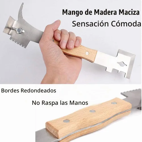 Vista 6 de AukBeeFun - Herramienta de colmena 7 en 1, herramienta de apicultura de acero inoxidable, mango de madera