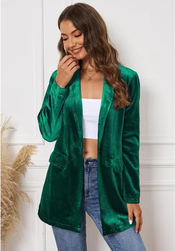 Vista 7 de GRAPENT Chaquetas de terciopelo para mujer, de negocios, casual, de gran tamaño, chaqueta de traje largo elegante, chaqueta de trabajo y oficina