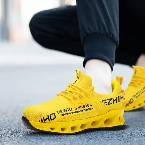 Vista 7 de Kezhiho Zapatos de punta de acero para hombre, ligeros, cómodos, transpirables, zapatos de trabajo a prueba de pinchazos, antideslizantes, a