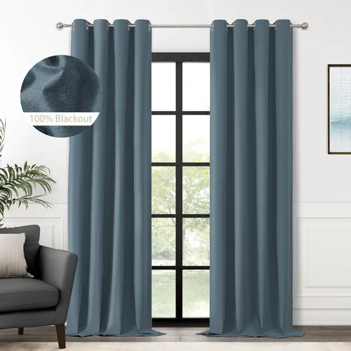 Vista 31 de ChrisDowa Cortinas 100% Opacas de Abedul Sólido de 45 Pulgadas de Largo, 2 Paneles para Dormitorio y Sala de Estar, Estilo Granja Oscurecedoras