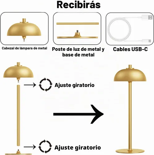 Vista 8 de Lámpara de mesa inalámbrica recargable – Luz de mesa con pilas de 5000 mAh, lámpara de mesa LED regulable continua de 3 colores con función