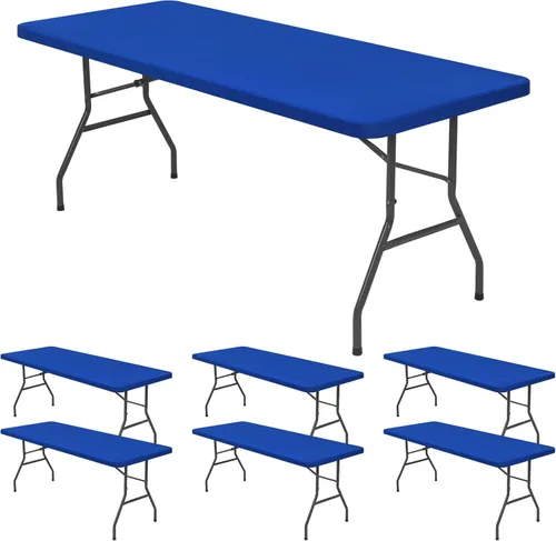 Vista 10 de 6 Pack de Manteles Ajustados para Mesas Rectangulares de 8 Pies, Cubierta de Mesa Aqua Azul Elástica para Picnic al Aire Libre, Paños de Mesa