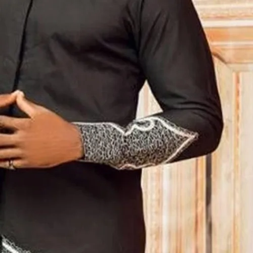 Vista 4 de Conjunto de 2 piezas de traje tradicional de manga larga para hombre africano y pantalón