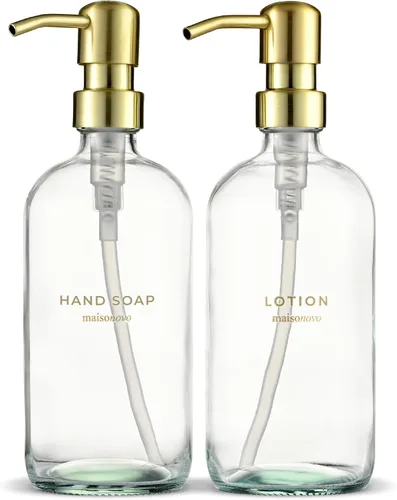 Vista 21 de MaisoNovo Dispensador de jabón de 1 pieza Botellas ámbar de 16.9 oz con bombas de plástico negro