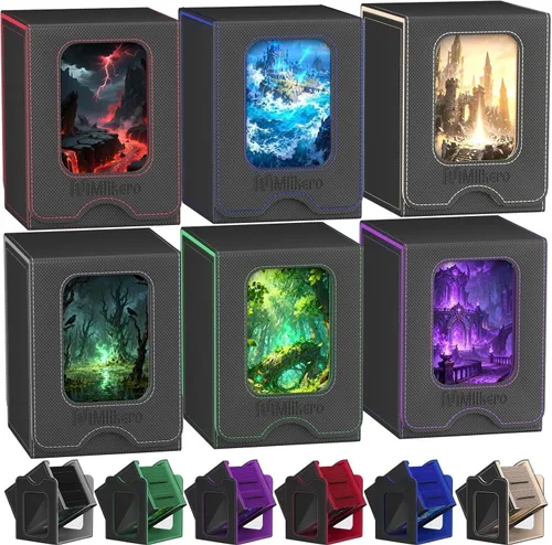 Vista 22 de Mlikero Paquete de 2 cajas de cartas Commander con capacidad para más de 200 tarjetas de una sola funda con 2 divisores, caja magnética de cuero