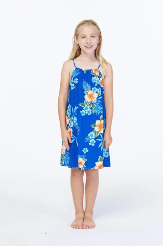 Vista 3 de Vestido hawaiano con cuello redondo para niña en hibisco
