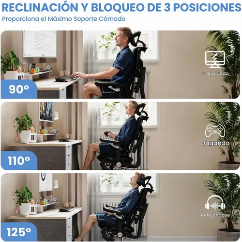 Vista 3 de MOJAY Ergonomic Office Chair with Footrest and Lumbar Support H2-black