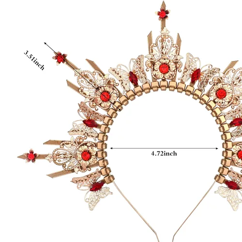 Vista 7 de Halo Crown Headpiece Zip Tie Gold Sunburst Crown Queen Headdress Goddess Headband Wedding Renaissance Tiara Birthday Party Photo Shoot Cosplay