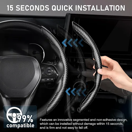 Vista 4 de Cartist Funda de volante de fibra de carbono, antideslizante, para hombres y mujeres, duradera, accesorio universal para automóvil (negro)
