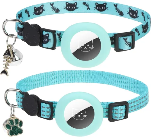 Vista 14 de PUPTECK Airtag - Collar de gato ajustable con campanas, collar de gatito ajustable para niñas y niños pequeños, cachorro, conejito, bonito accesorio