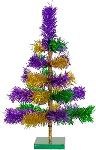 Vista 6 de Lee Display Árbol de Navidad de oropel con temática de Mardi Gras de 18 pulgadas, morado, dorado y verde