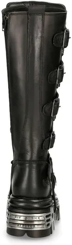 Vista 6 de New Rock Botas altas góticas Emo de cuero negro metálico 272-S1 para hombre con cierre de encaje y hebilla