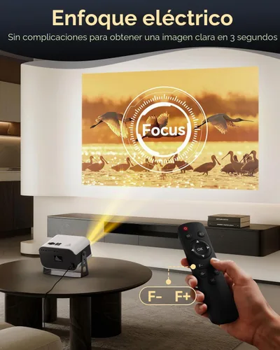 Vista 4 de Mini proyector con soporte giratorio de 270°, enfoque eléctrico y proyector portátil Keystone vertical, proyectores de cine en casa con WiFi