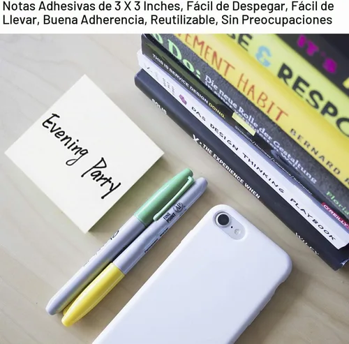 Vista 4 de Notas adhesivas blancas, 6 blocs, 3 x 3 pulgadas, 100 hojas/bloc, bloc de notas autoadhesivas, notas fáciles de publicar para oficina, escuela Blanco